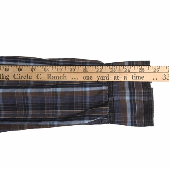 Ben Sherman Shirt Large Brown Blue Plaid Western Cowboy SmokiePearl Snaps Sz L - Picture 9 of 10